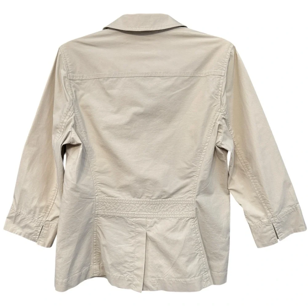 Eddie Bauer 12 Beige Cotton Stretch Utility Blazer Jacket 3/4 Sleeve Ripstop